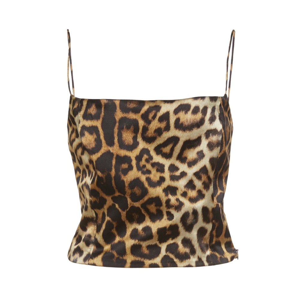 Gauge81 Leopard Print Satin Cowl Neck Cami in Brown and Black